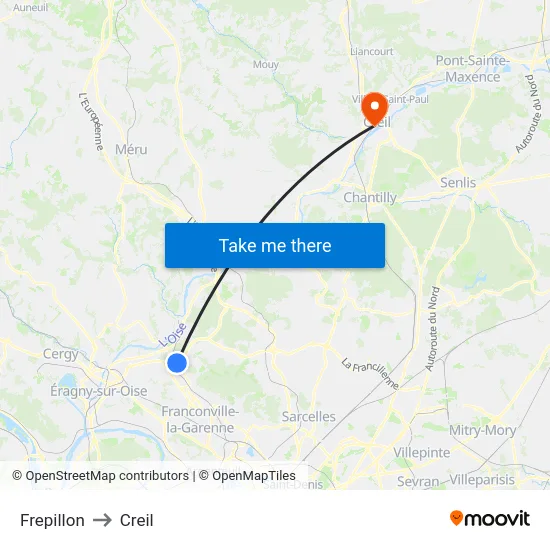 Frepillon to Creil map