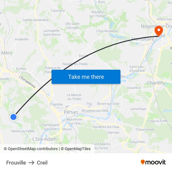 Frouville to Creil map