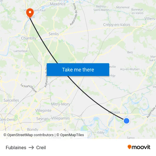 Fublaines to Creil map