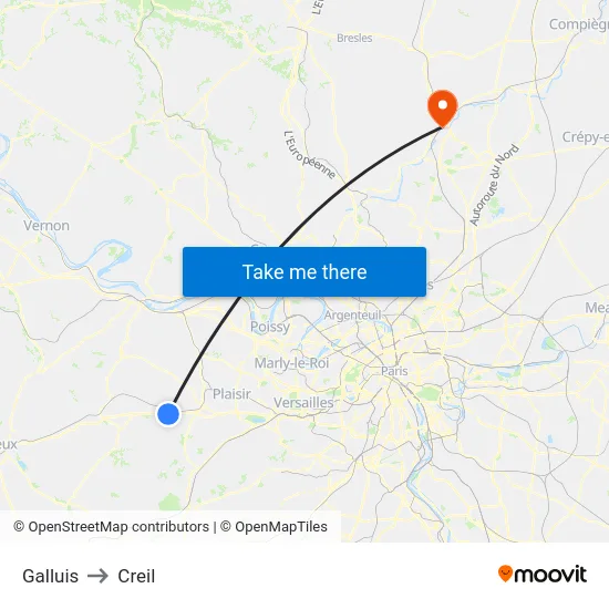 Galluis to Creil map