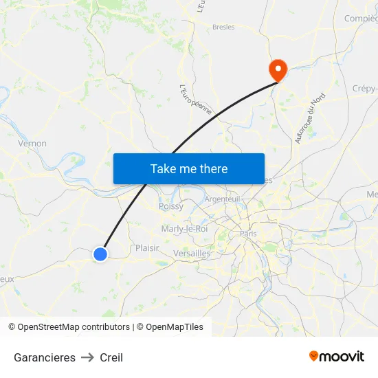 Garancieres to Creil map