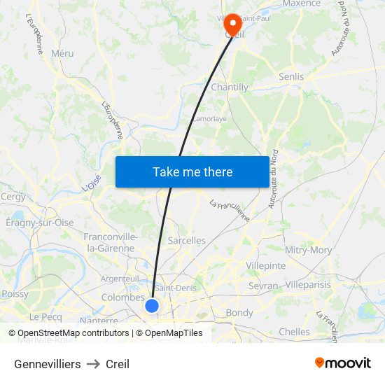 Gennevilliers to Creil map