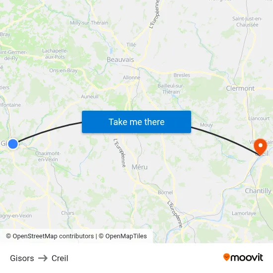 Gisors to Creil map