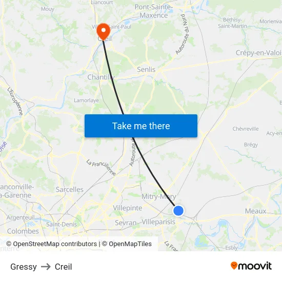 Gressy to Creil map