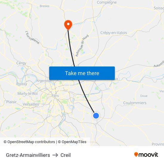 Gretz-Armainvilliers to Creil map