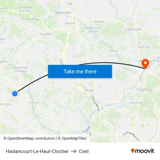 Hadancourt-Le-Haut-Clocher to Creil map