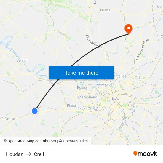 Houdan to Creil map