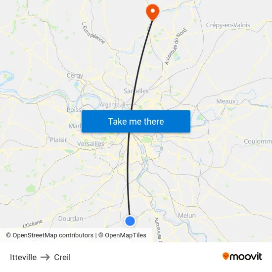 Itteville to Creil map