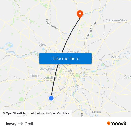 Janvry to Creil map