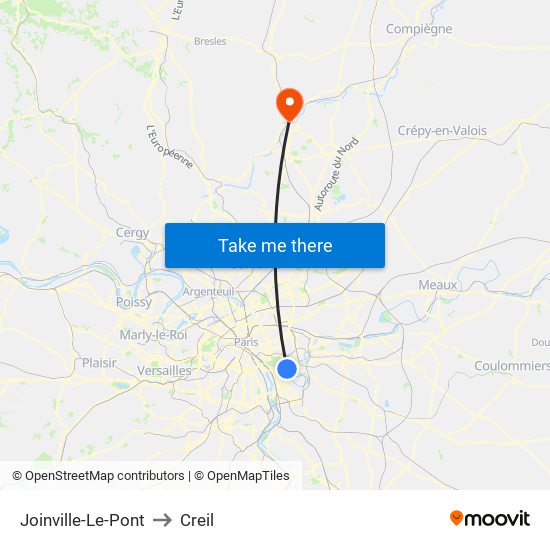Joinville-Le-Pont to Creil map