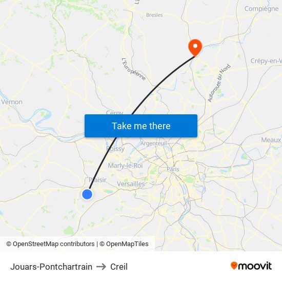 Jouars-Pontchartrain to Creil map