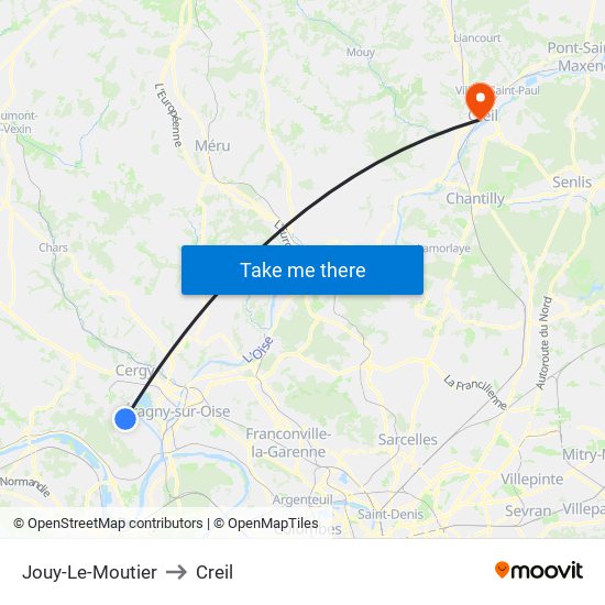 Jouy-Le-Moutier to Creil map
