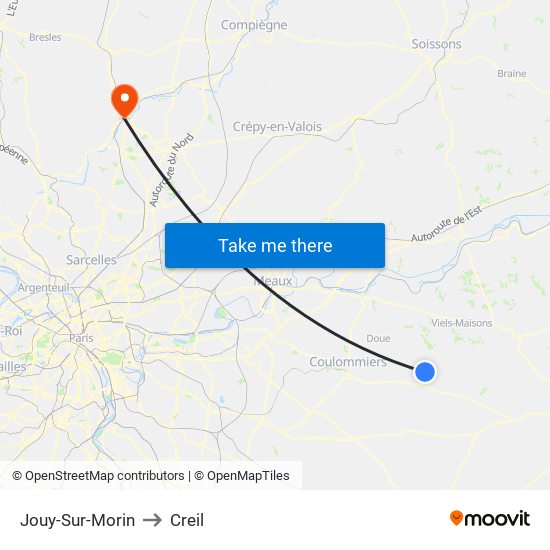 Jouy-Sur-Morin to Creil map