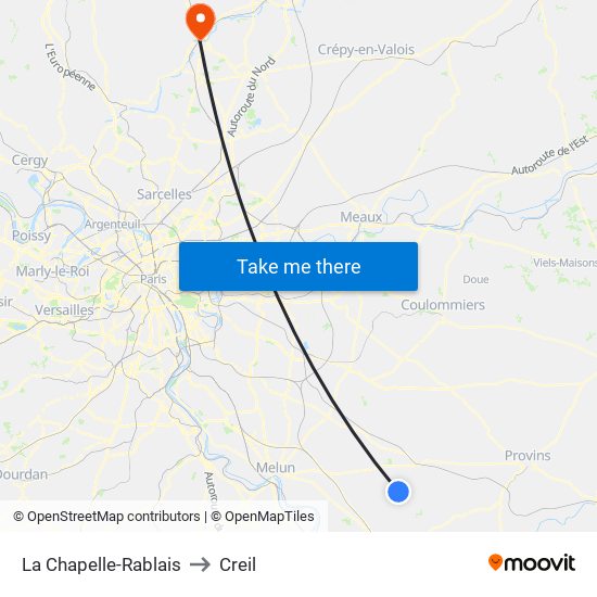 La Chapelle-Rablais to Creil map