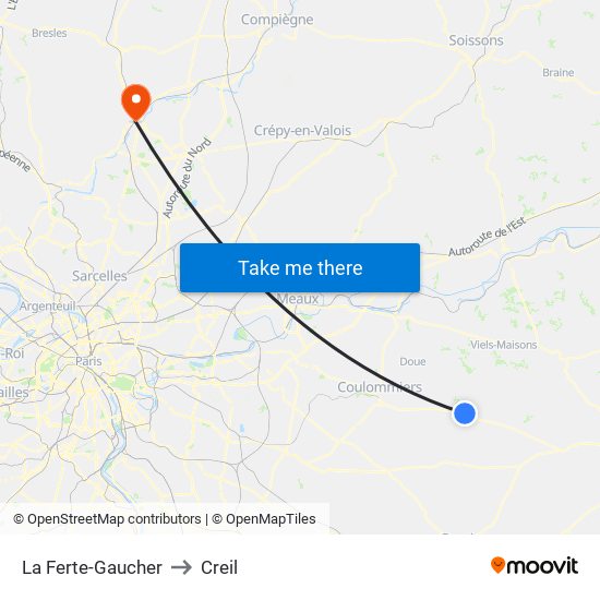 La Ferte-Gaucher to Creil map
