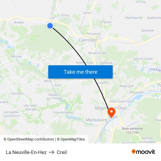 La Neuville-En-Hez to Creil map