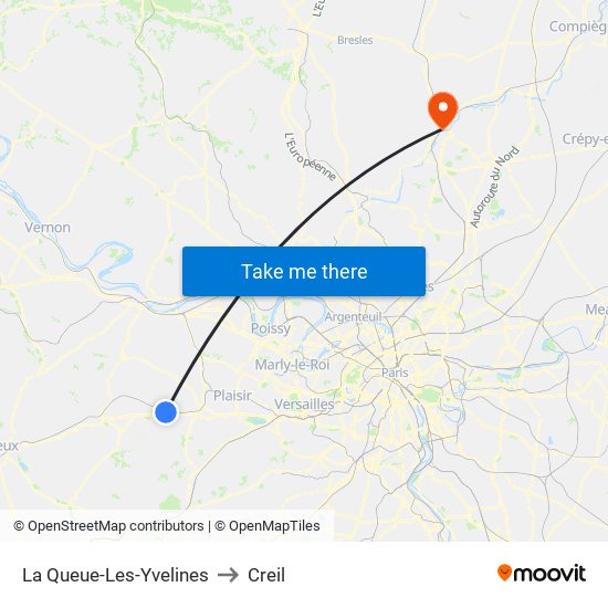 La Queue-Les-Yvelines to Creil map