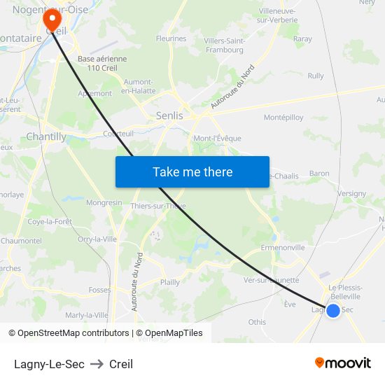 Lagny-Le-Sec to Creil map