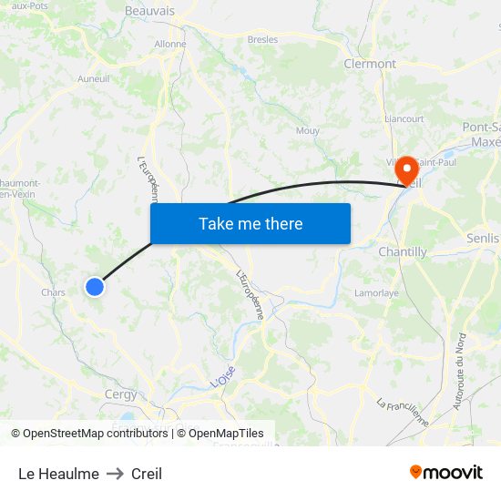 Le Heaulme to Creil map