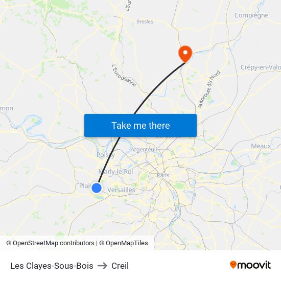 Les Clayes-Sous-Bois to Creil map