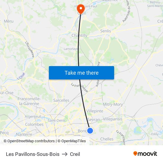 Les Pavillons-Sous-Bois to Creil map
