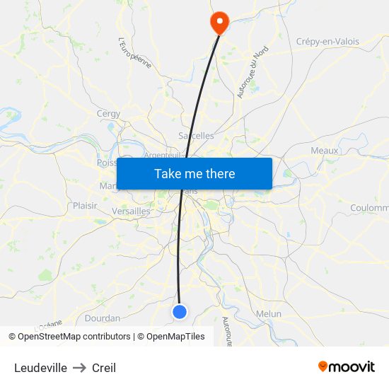 Leudeville to Creil map