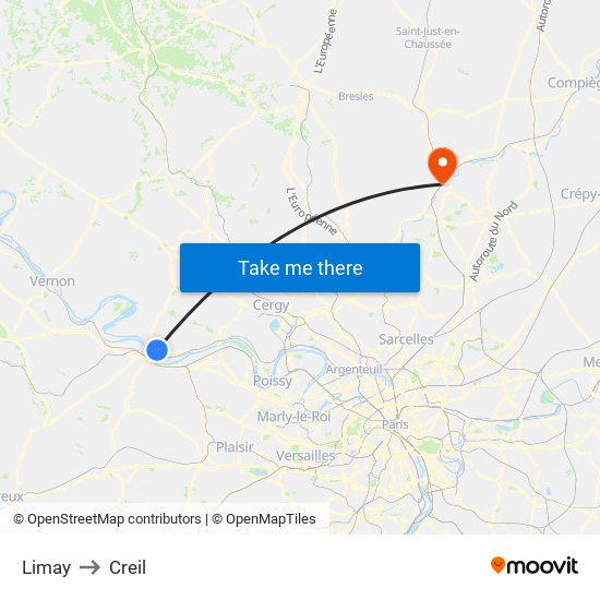 Limay to Creil map