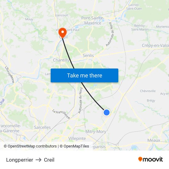 Longperrier to Creil map