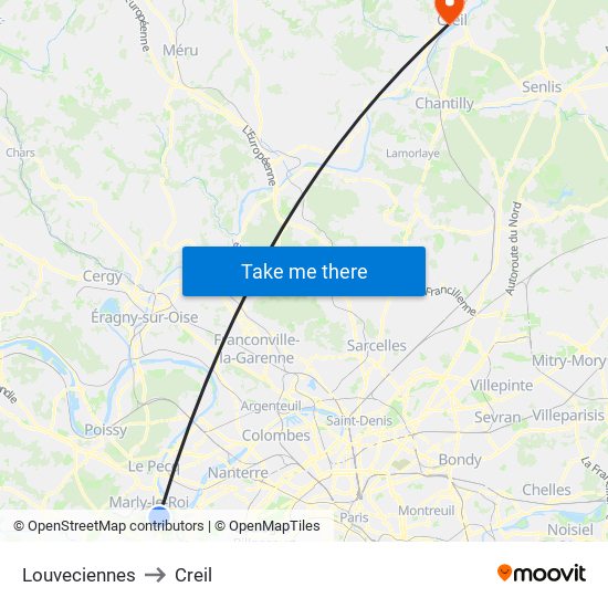 Louveciennes to Creil map