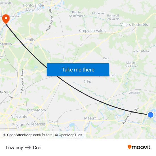 Luzancy to Creil map