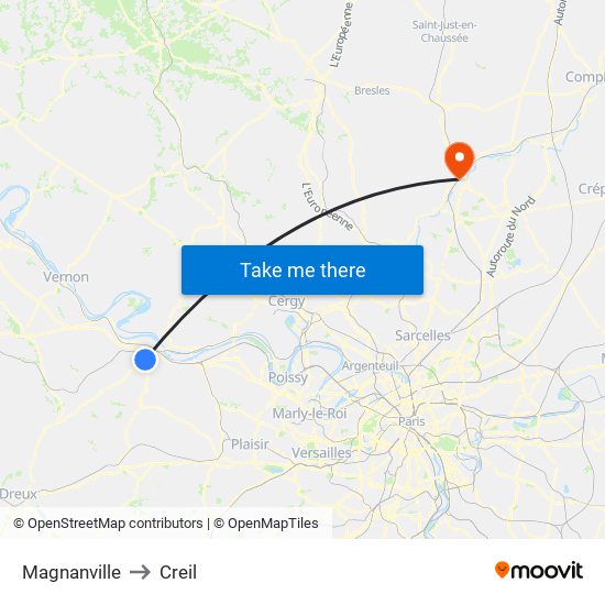 Magnanville to Creil map