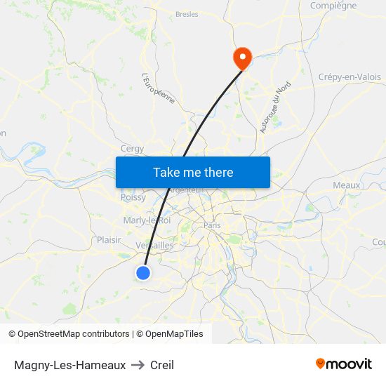 Magny-Les-Hameaux to Creil map