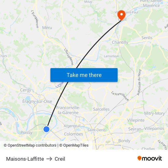 Maisons-Laffitte to Creil map