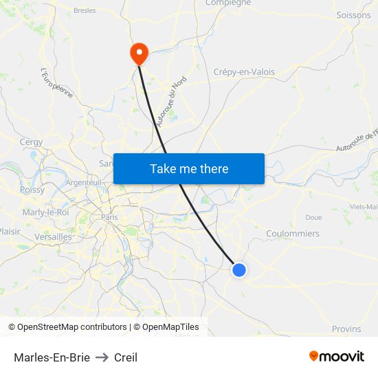 Marles-En-Brie to Creil map