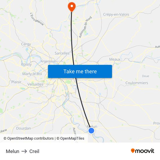 Melun to Creil map