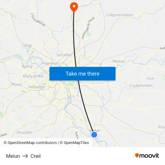 Melun to Creil map