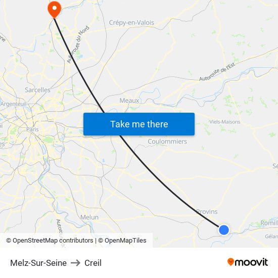 Melz-Sur-Seine to Creil map