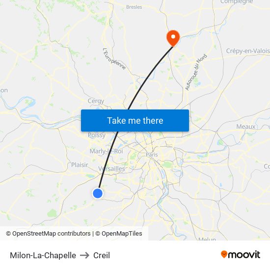 Milon-La-Chapelle to Creil map