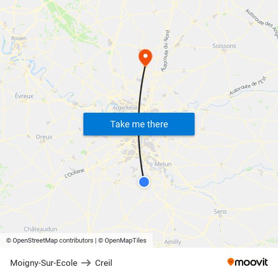 Moigny-Sur-Ecole to Creil map