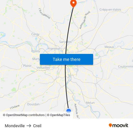 Mondeville to Creil map