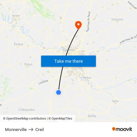 Monnerville to Creil map