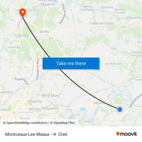 Montceaux-Les-Meaux to Creil map