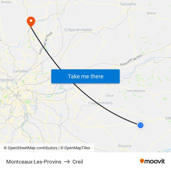 Montceaux-Les-Provins to Creil map