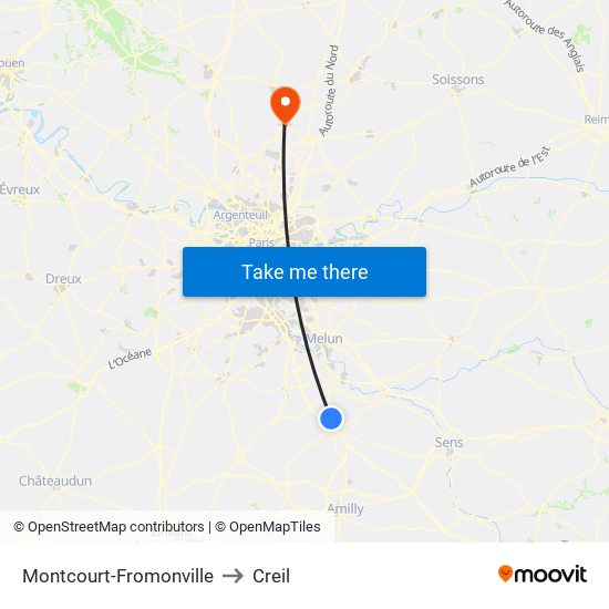Montcourt-Fromonville to Creil map