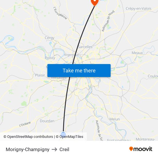 Morigny-Champigny to Creil map