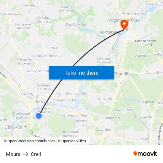 Mours to Creil map