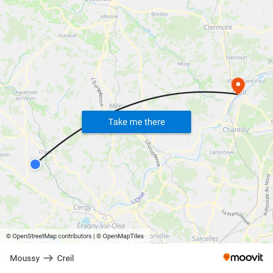 Moussy to Creil map