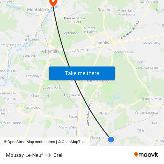 Moussy-Le-Neuf to Creil map