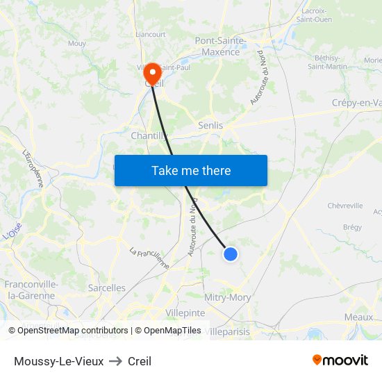 Moussy-Le-Vieux to Creil map
