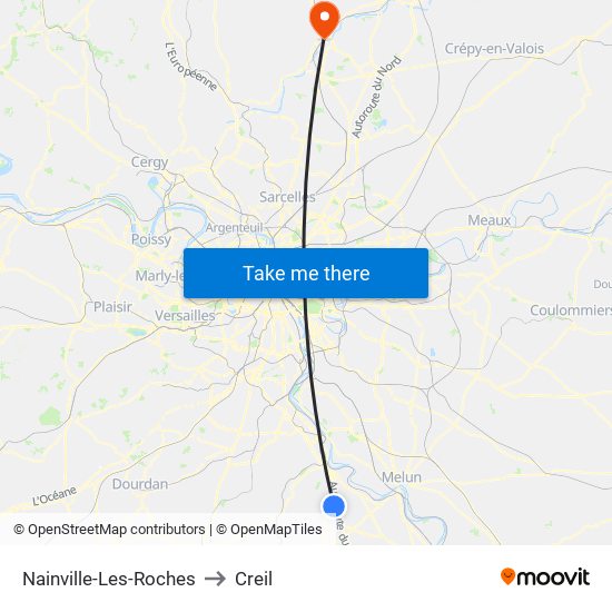 Nainville-Les-Roches to Creil map